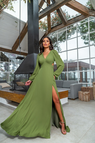Vestido Em Mousseline Com Mangas