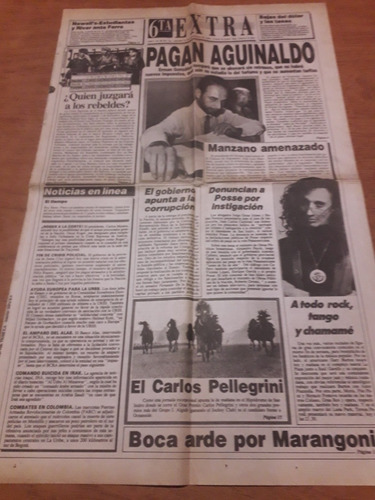 Tapa Diario Extra 14 12 1990 Manzano Fito Paez Carapintadas 