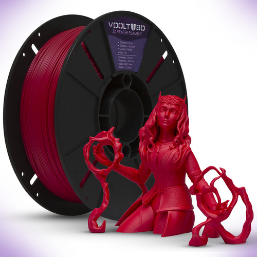 Filamento Voolt3D PLA VSILK efeito fosco premium 1kg cor vermelho velvet