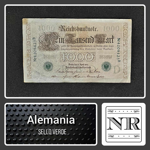 Alemania - 1000 Marks - Año 1910 - P #45 - Sello Verde