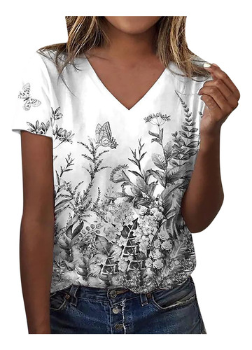 Camiseta Estampada Para Mujer, Blusa De Manga Corta Con Cuel