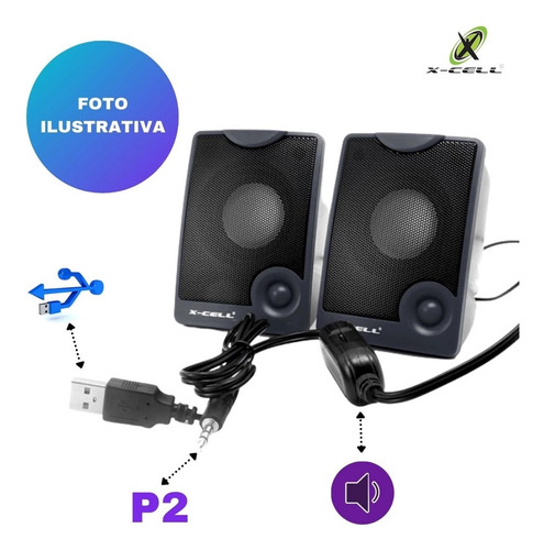 Caixa De Som P2 Usb Com Controle Volume Azul Xc-cm-10