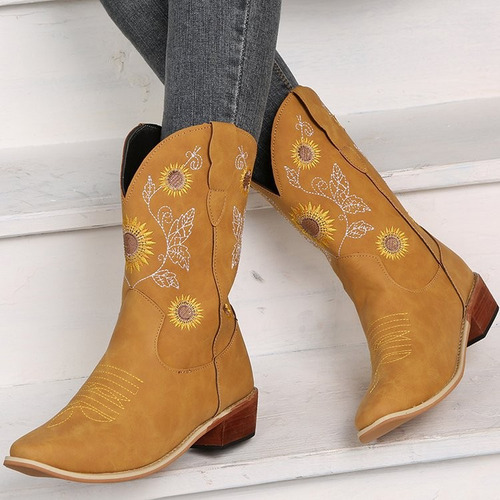 Botas Con Forma De Girasol Bordadas De Tamaño Grande Middle