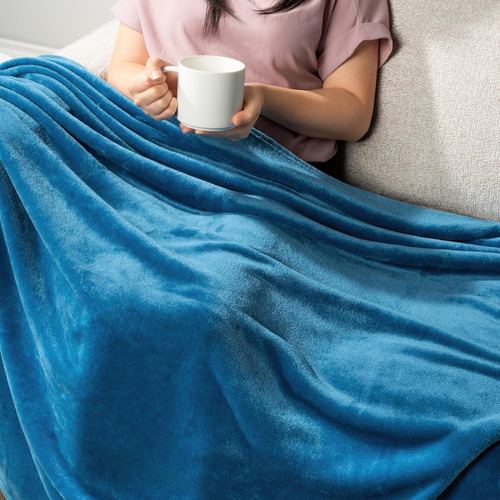 Frazada Manta Plush Flannel 240 X 190cm Térmica Ultra A Soft Azul Liso