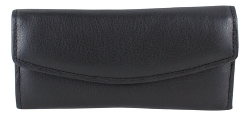 Cartera Tarjetero Monedero Mujer Cuero Cierre Slim Billetera Color Negro Diseño De La Tela Liso
