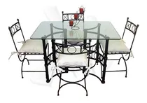 Comprar Mesa 120x80 + Sillas De Hierro + Base Forjada + Cristal 10mm