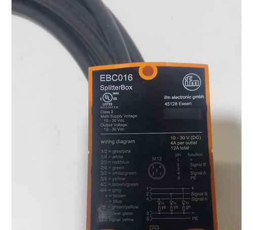 Ifm Conector P/ Sensor Ebc016 Cabo M12 12a 30 Vdc