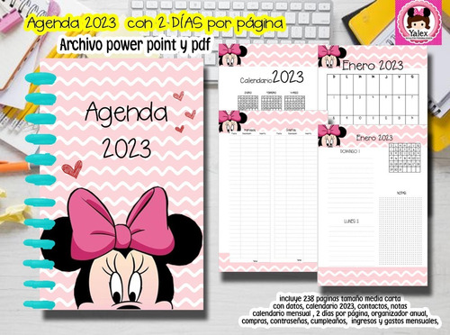 6 Agendas 2023 2 Dias Pagina Disney Editable  Imprimible 