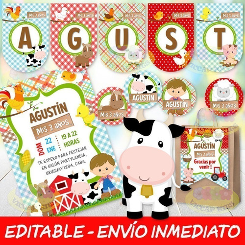 Kit Imprimible Animales De La Granja Nene Candy Bar Editable
