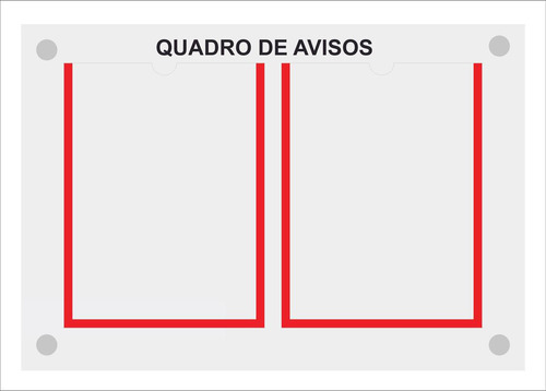 Quadro De Aviso E Gestão Com 2 Displays A4 Acrílico Vermelho