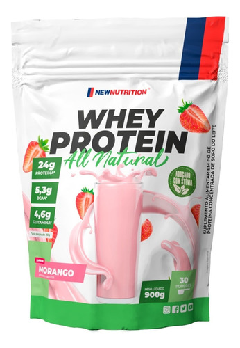 Whey Protein Concentrado All Natural Sabor Morango em Refil de 900g Newnutrition 30 Porções