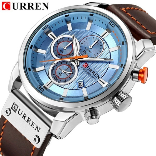 Relógio Curren Cronógrafo Original Pulseira Couro + Brinde