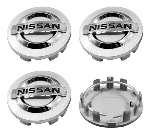 4x Centro Tapón De Rin Nissan 54mm Color Plata Envío Gratis