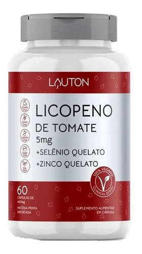 Licopeno De Tomate 60 Cápsulas 5mg + Zinco + Selênio Lauton