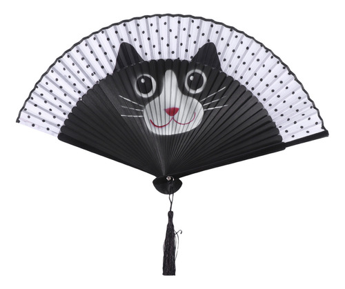 .. Abanico Plegable Con Forma De Gato Negro, Superficie De