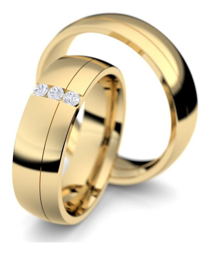 Par Alianças De Ouro 18k Abauladas 3 Zircônias 5mm 11gr