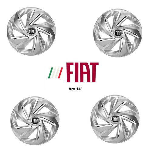 Calota Fiat Uno 2020 Prata 215 Emblema Preto 14  4 Pç