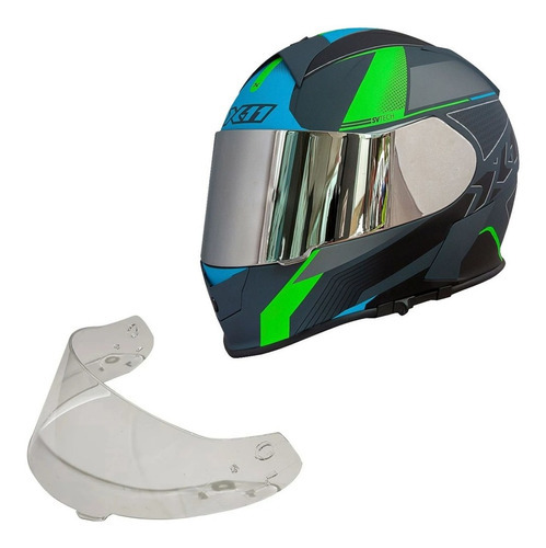 Capacete X11 Revo Sv Preto Cinza Com Óculos Interno Fume Cor FLAGGER PRETO VERDE FOSCO Tamanho do capacete 58