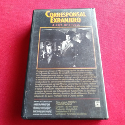 Alfred Hitchcock Corresponsal Extranjero 1940 Video Casete