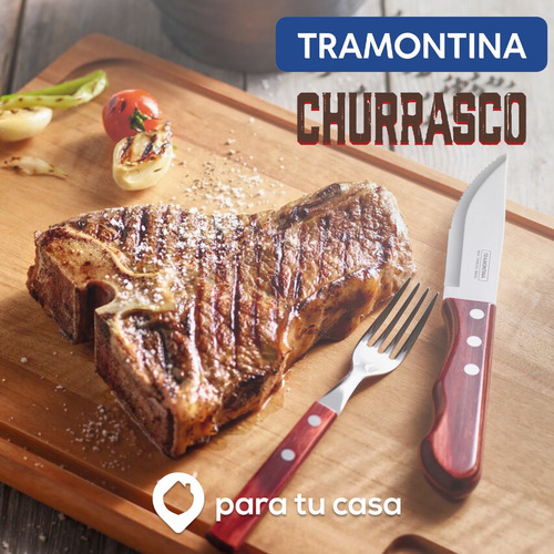 Imagen 4 de 10 de 6 Cuchillos Jumbo Tramontina Polywood Madera Asado Carne