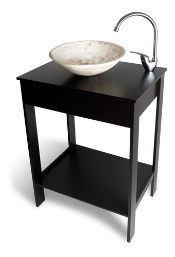 Imagen 4 de 6 de Vanitory Marron Laqueado 60cm Bacha Travetino Griferia