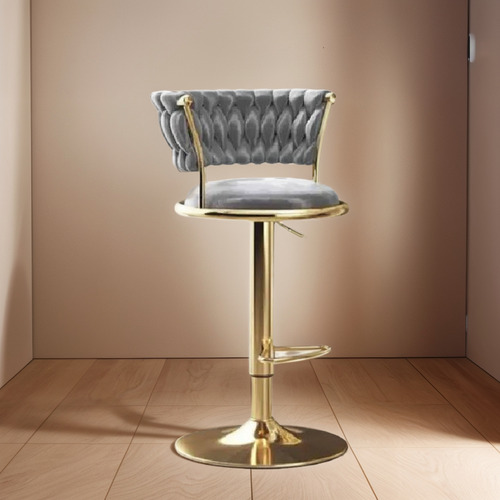 Taburete Felpa Queen Base Tulip Dorada Y Altura Ajustable