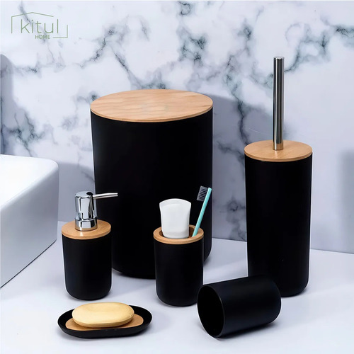 Accesorios De Baño Set 6 Piezas Elegantes Minimalistas Modernas Negro