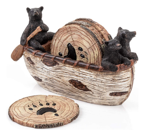 Juego De 6 Posavasos Rústicos De Oso Negro Decorativos