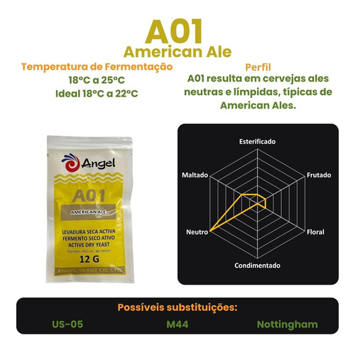 Kit Com 5 Sachês Fermento Levedura Angel A01 Ale