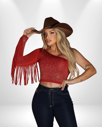 Cropped Mula Manca Com Franja, No Neo Premium, Moda Country.