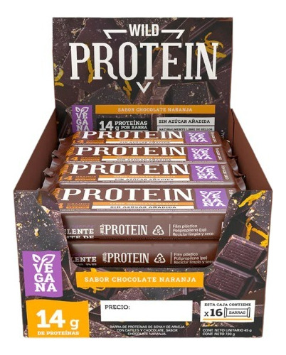 Wild Protein Vegana Chocolate Naranja  Caja De 16 Unidades