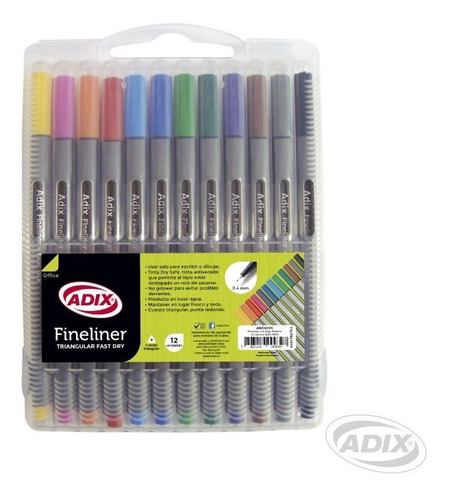 Estilografos 12 Colores Marca Adix Fineliner C/caja