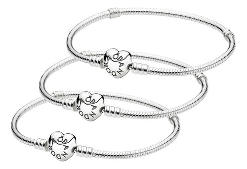  Pulsera Generic Pandora Heart Bracelet De White Copper Enchapado En Oro Color 18cm Tamaño Mediano Para Adultos - Pack De 3 Unidades