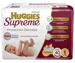 Pañales Huggies Supreme Etapa 1 Unisex P 40 u