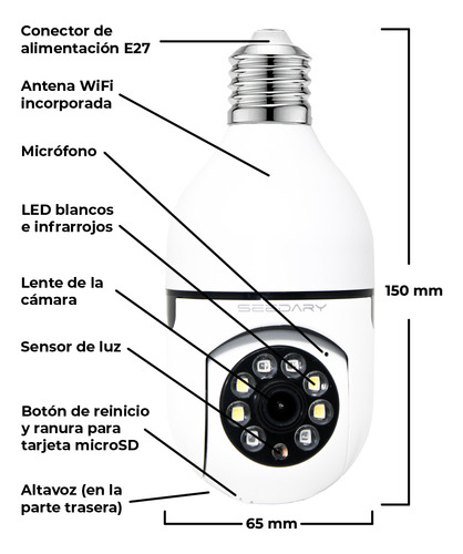 Camara Foco 3mp Vigilancia Seguridad Hd1080p Vision Nocturna Blanco