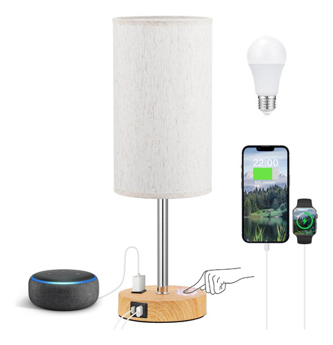 Lámpara De Mesa Táctil - Crema, Regulable En 3 Niveles, Con
