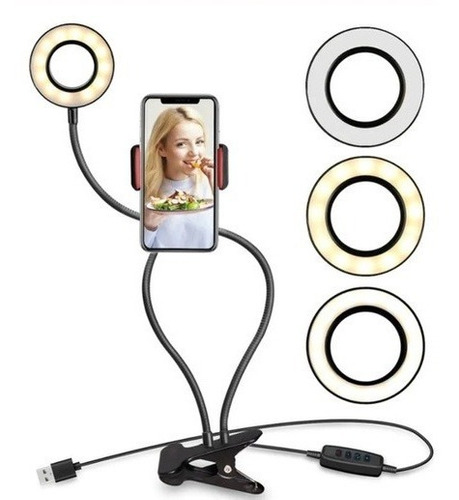 Soporte Flexible Con Aro Para Celular Luz Led Fotos Videos