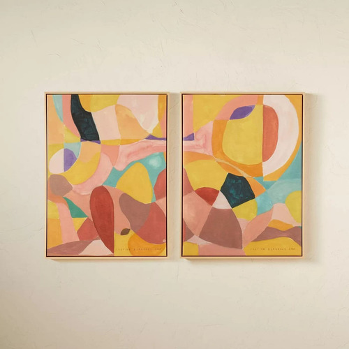 Juego De 2 Obras De Arte De Pared Enmarcadas Con Formas Y Líneas De 18 X 24 Pulgadas