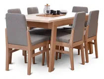 Comprar Mesa De Comedor 160x83 + 6 Sillas Asiento Tapizado Bakú Color Abedul Diseño De La Tela De Las Sillas Liso