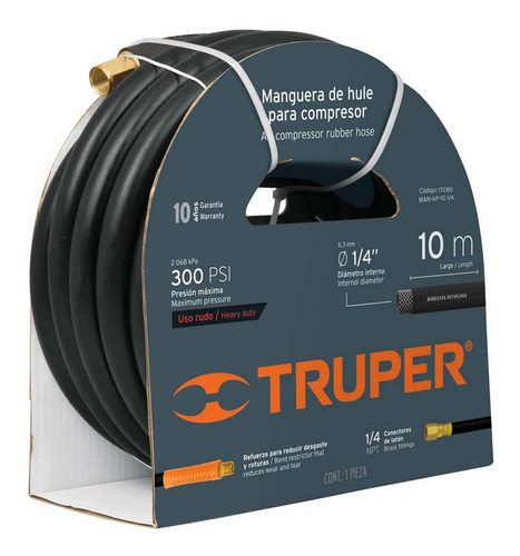 Manguera Para Compresor Aire Hule 1/4 PuLG 10m Truper 17080