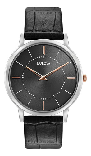 Reloj Ultraslim para hombre Bulova 98a167, piel, color negro/plata