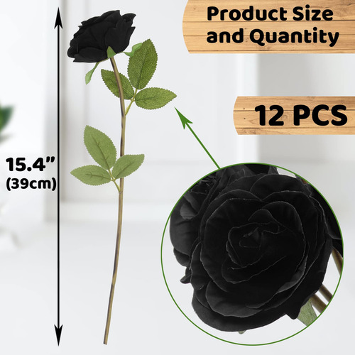 Rosas Artificiales De Seda Negras Halloween 12 Piezas 39 Cm