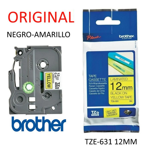 Cinta Rotuladora Brother Tze-631 12mm Origina Negro Amarillo