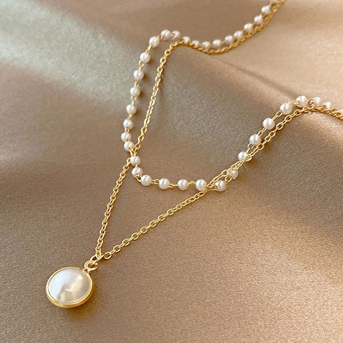 Collar Doble De Perlas Súper Hermoso Con Colgante De Perlas