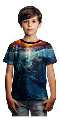 Playera Niños King Kong Vs Godzilla Mod Full Print Bajo Agua