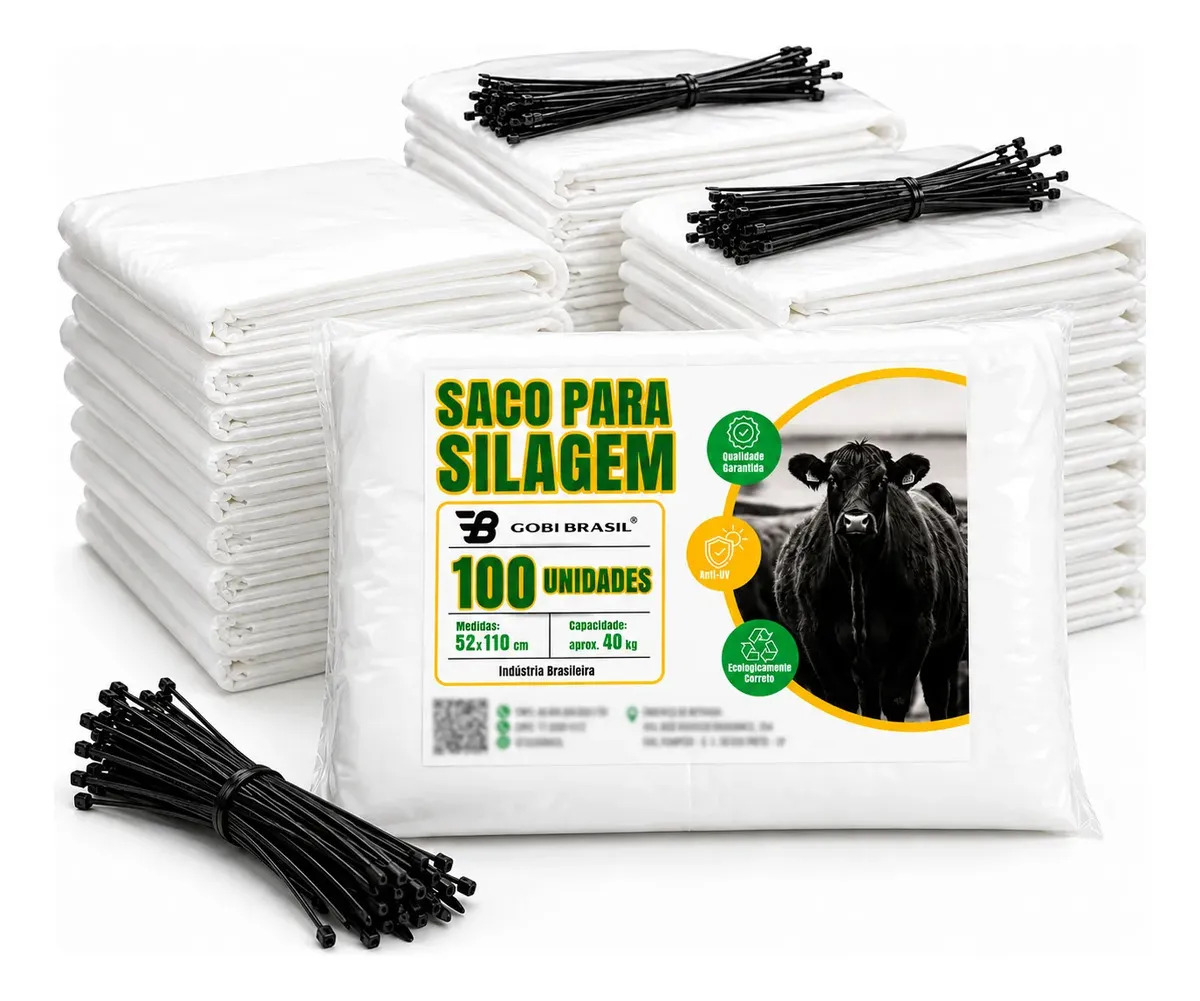 100 Sacos Para Silagem Branco + 100 Abraçadeiras Saco Para Silo Lona Para Silo 200 Micras - Gobi Brasil