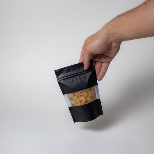 Imagen 6 de 6 de 50 Bolsa Stand Up Pouch Cierre Negro Mate Ventana De 50 Grs