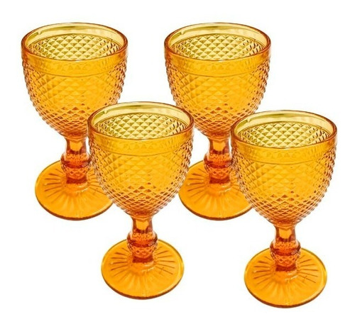 Set De 4 Copas Diamante  Color Amarillo 310 Ml Vidrio L&l