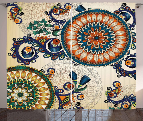 Ambesonne Cortinas Étnicas, Diseño Floral Bohemio, Planta E 