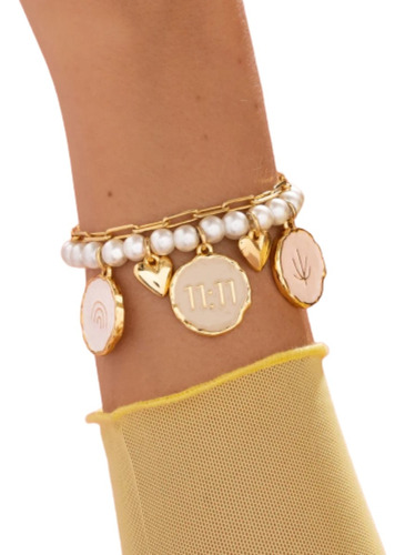 Pulsera Brazalete Con Dijes Para Mujer Baño En Oro 24k 